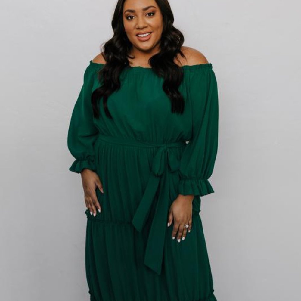 Baltic Born Emerald Off-Shoulder Long Sleeve Dress